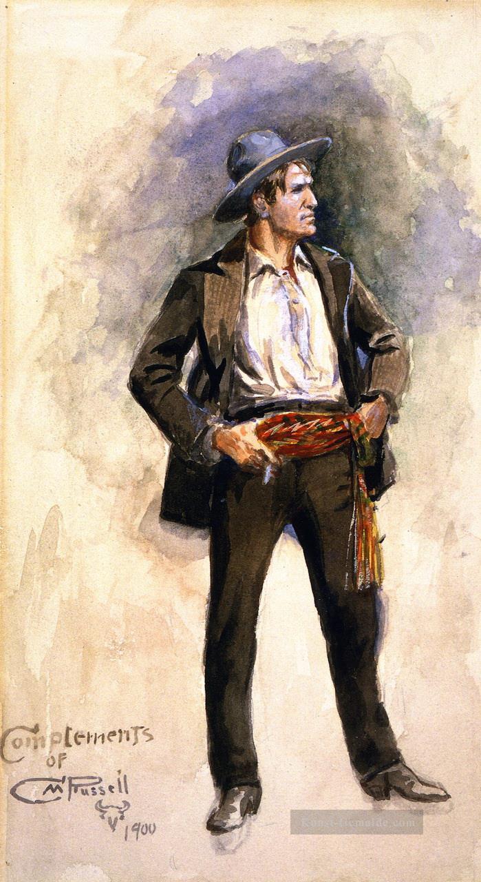 Selbstporträt 1900 Charles Marion Russell Indiana Cowboy Ölgemälde